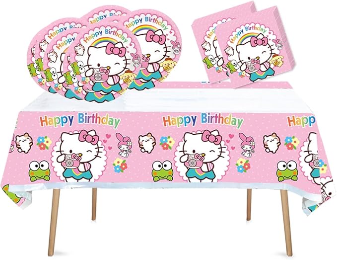 41 pcs Pink Cat Party Decoration Hello Cat Pink Kite Including 1pc Tablecover 20 pcs 7 inches Plates and 20 pcs 6.5 inches Napkins Cat Theme Birthday Party Decoration Favor Sets (41pcs pink)