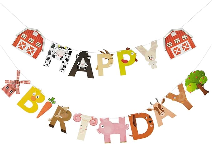 Farm Animals Birthday Banner,Farm Animals Themed Birthday Baby Shower Party Decoration