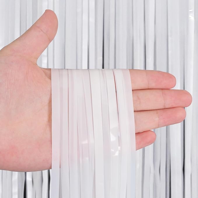 2 Pack Fringe Curtains Backdrops, Foil Fringe Curtains, Door Streamers for Birthday Wedding Bridal Shower Holiday Graduation Party Decorations, Photo Booth Backdrops, White