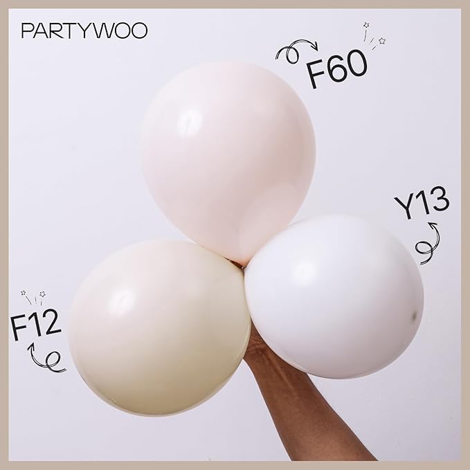 PartyWoo White Sand Balloons 152pcs Different Sizes of 18 12 10 5 Inch Off White Beige Cream Ivory Boho Neutral Balloon Arch Kit Garland for Wedding Baby Shower Birthday Party Decorations White-F12