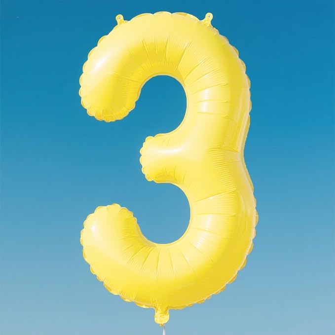 40 Inch Macaron Yellow Balloon Number 3 Balloon,Number Balloons Big Giant Jumbo Number 3 Foil Mylar Balloons for 13th Birthday Party Anniversary Events,Wedding Anniversary Party Decorations