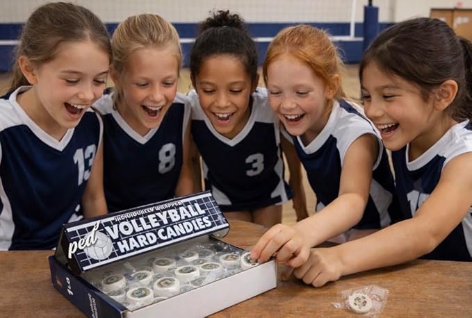 Volleyball Candy Team Party Favor Bulk Pack – Easter Basket Stuffer - 110+ Individually Wrapped Ball Hard Candies Blue Raspberry Flavor – One Pound of Game Day Snacks, Goodie Bag Fillers, Sports Birthday Treats -