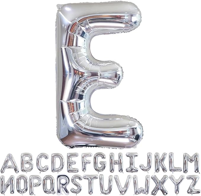 Silver Letter E Balloons 40 inch Large Alphabet E Balloons Silver Helium Foil Letter Balloon Banner for Birthday Party Anniversary Wedding Decoration