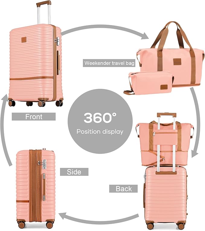 Joyway Carry on 20Inch &24 Inch Checked Luggage Set, 2-Piece Expandable Suitecase Set with Spinner Wheel, Hard Shell Suitcase with TSA Lock(Pink)