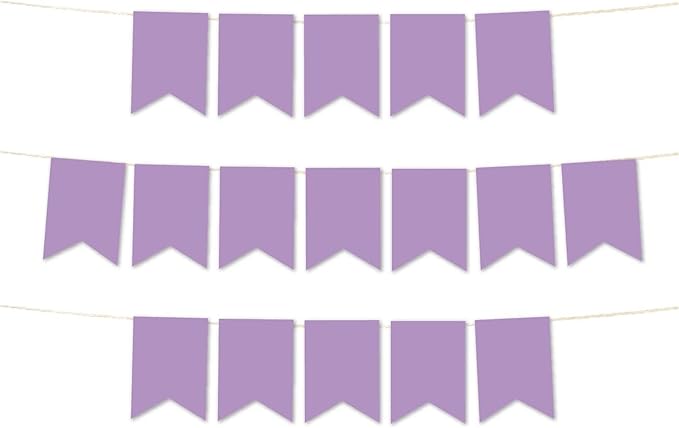 Andaz Press Hanging Pennant Banner with String, Lavender, 1-Set, 24 Pennants, Approx. 12-Feet Long