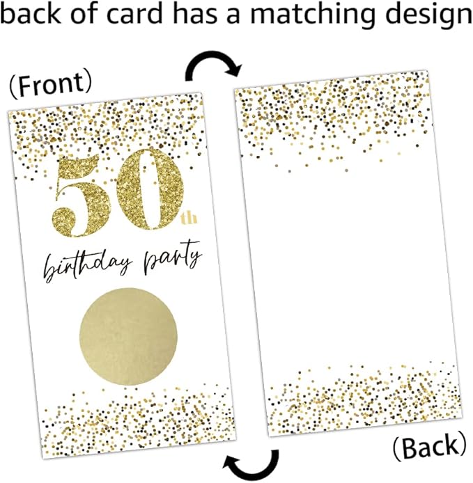 REWIDPARTY White Gold 50th Birthday Party Scratch Off Game Cards（32 PCS）Happy 50th Birthday Party Scratch Cards Cheers to 50 Years Party Supplies Activity for Birthday Raffle Tickets Kids Adults