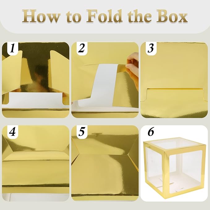 Baby Boxes with Letters for Baby Shower, 4 Transparent Balloon Boxes with Letters for Gender Reveal Birthday Wedding Baby Shower Decorations (Gold)