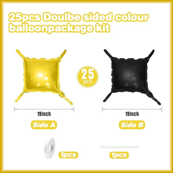 Metallic Gold and Black Double Sided Square Foil Balloons Wall,19 Inches Chrome Foil Balloons Tunnel Arch Kit for Bachelorette, Anniversary, New Year,2026 Graduation,Birthday Party Decorations