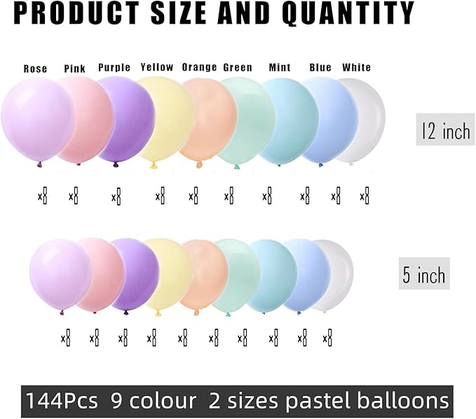 Macaroon Rainbow Balloon，Mixed Size 12/5 inch Pastel Colorful Latex Balloons For Birthday Wedding Baby Shower Easter Party Decorations