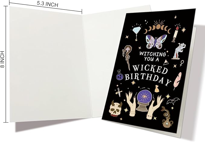 Nchigedy Funny Witch Birthday Card for Girls Boys, Wicked Halloween Birthday Card for Men Women, Witching You A Wicked Birthday Pun Card