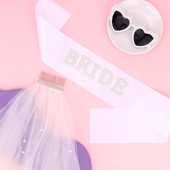 Bride Sunglasses Bride Sash and Veil for Bachelorette Party Decorations Bachelorette Party Accessories Favors White