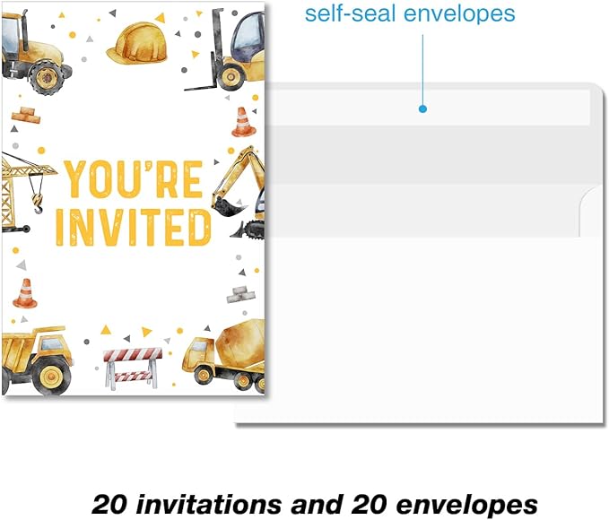 Soiceu Construction Birthday Party Invitations with Envelopes Set of 20 Construction Dump Truck Boy Birthday Party Invites Fill in Blank