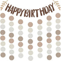 Zwiebeco Coffee Brown Happy Birthday Party Decoration Banner Apricot Leaf Morandi Color Circle Dot Hanging Paper Bunting Sign for Kids Adults Retro Theme Accessories Supplies