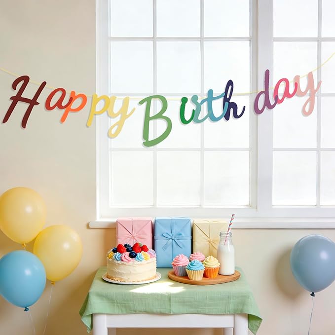 MEETINGU Colored Happy Birthday Banner Rainbow Decorations Colorful Sign Party Banner for Kids Girls Boys Rainbow Party Decorations