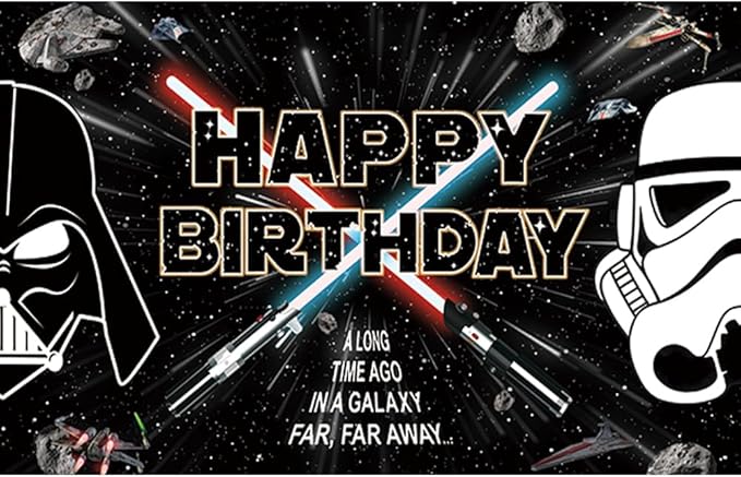 9x6ft Galaxy Wars Happy Birthday Backdrop Space Battleship Wars Birthday Backdrops for Party Birthday Party Decoration for Kids