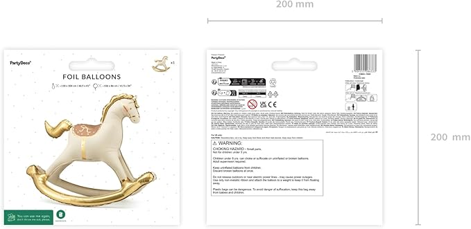 Inflatable Standing Rocking Horse Balloon PartyDeco 41.5x34 Inch, Large Horse-Shaped Air Balloons, Gold and White Foil Baby Shower Cowboy Decoration Gender Neutral Nursery or Party Decor