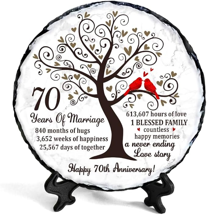 Platinum Couple Slate Plate – 70th Wedding Gifts for Parents & Couples – Unique 70th Anniversary Wedding Gift Ideas – 70 Years of Marriage Decoration, Keepsake, Plaque (Platinum Anniversary)