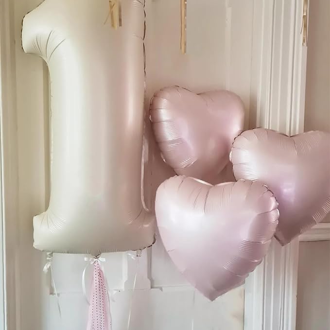 Pink White Heart Balloons, 18 Inch Baby Pink and Cream Helium Foil Heart Balloon 10Pcs Pastel Nude and Light Rosa Heart Shape Foil Balloons for Boho Girls Women Birthday Baby Shower Bridal Valentines