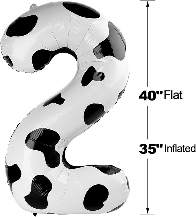 Cow Print 2 Balloon, Number Balloon 40 Inch Second 2nd Birthday Farm Animal Party Supplies, Two Balloon Number Birthday Decorations, Number 2 Balloon