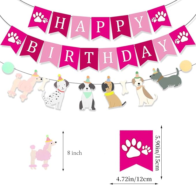 Dog Themed Puppy Pink Paw Birthday Banner Baby Shower Party Supplies (Dog+Pink Banner)