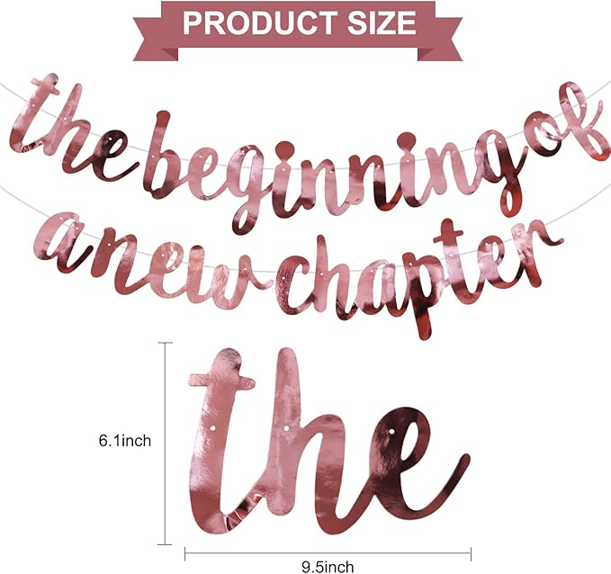 BEISHIDA Double-Sided Rose Gold The Beginning of A New Chapter Banner,Farewell Book Themed Housewarming Party Congratulations Decorations,Going away party Retirement Garland,Graduation Sign 2026 Banner