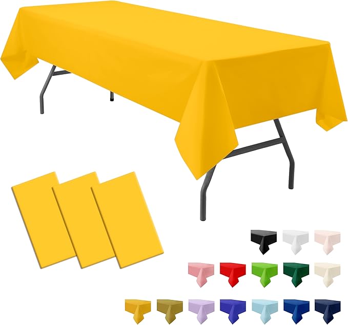 3-Pack Premium Plastic Yellow Tablecloth Disposable 54" x 108" Rectangle Table Cover Party PEVA Table Cloths for Parties Birthday Wedding Graduation Banquet Fits up to 8 ft Long Tables