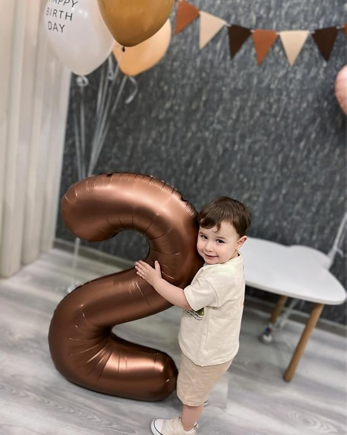Coffee Brown Number 2 Balloon 40 Inch, 2 Balloon Number, 2nd Birthday Decorations for Baby Girls Boys Toddlers