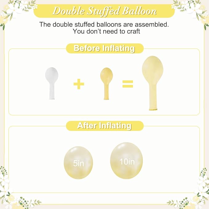 Yellow Balloon Arch Kit 108Pcs Double Stuffed Pearl Yellow Pastel Yellow White Clear Balloons for Bridal Shower Baby Shower Birthday Wedding Engagement Party Decorations