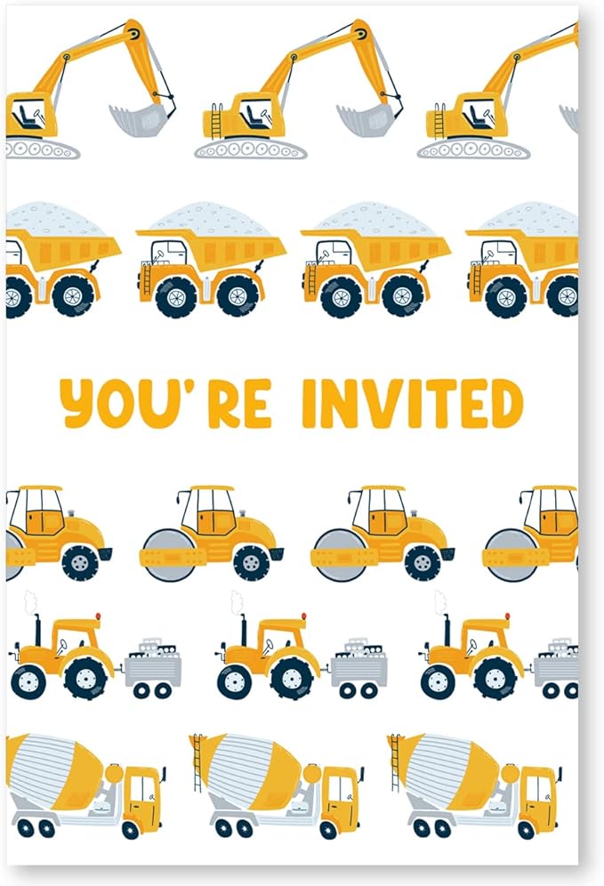 Soiceu Cute Construction 2nd Birthday Party Invitations with Envelopes Set of 20 Dump Truck Digger Construction 2 Years Old Second Birthday Party Invites for Boys