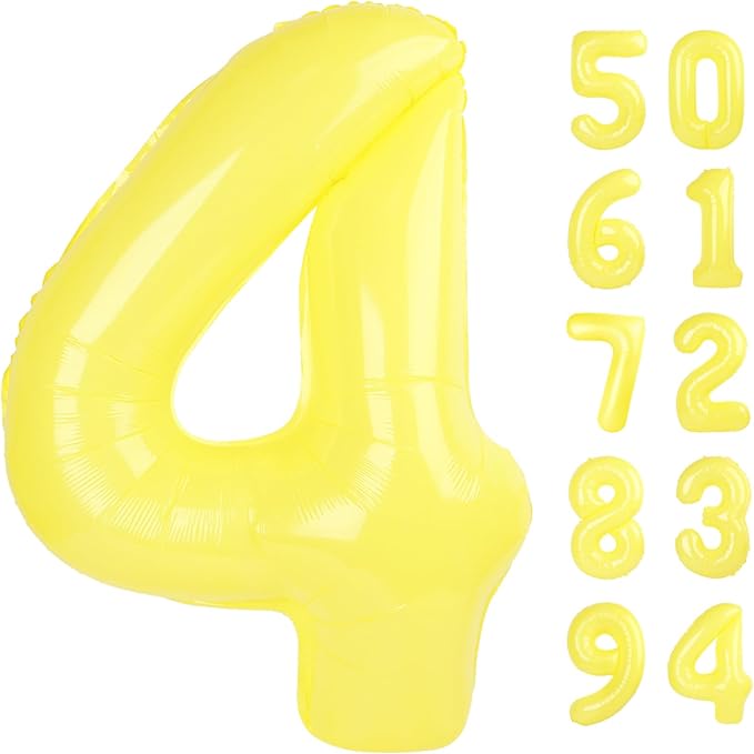 Yellow 4 Balloon, Number Balloons 40 Inch, 4th Birthday Decorations for Girls Four Large Numbers for Party Decor, Number 4 Balloon