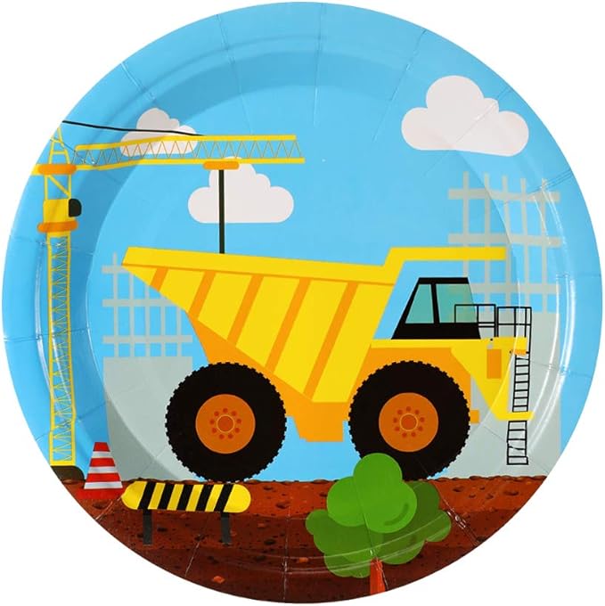 Construction Birthday Party Supplies Set 97 Pieces For Kids- Serves 24 Guest-Digger Truck Bulldozer Party Tableware Kit - Including Dump Truck Plates, Cups, Napkins