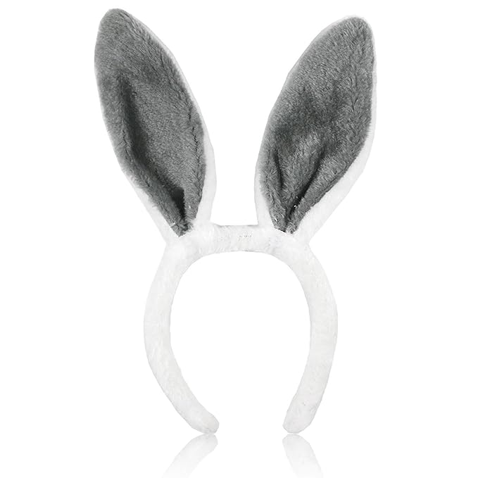 Bunny Headband Easter Hair Bands for Women Girls Kids, Grey Cute Plush Rabbit Ears Hair Accessories Non Slip Headbands Easter Day Party Decoration Supplies
