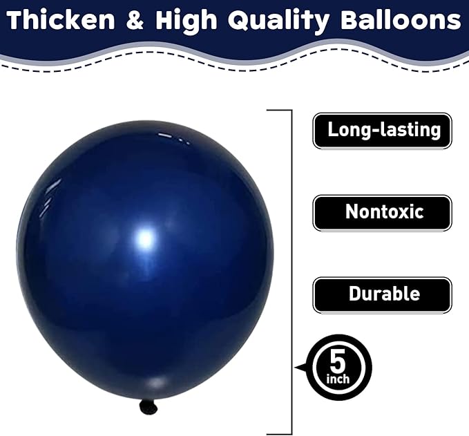 Navy Blue Balloons 60pcs 5inch Small Pearl Dark Blue Balloon for Balloon Garland Arch 5'' Round Mini Navy Latex Balloon for Kids Birthday Party Decoration DIY Graduation Wedding