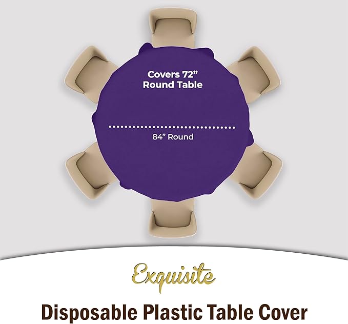 Exquisite Party Solids 6-Pack Premium Plastic Tablecloth 84in. Round Plastic Table Cover - Purple