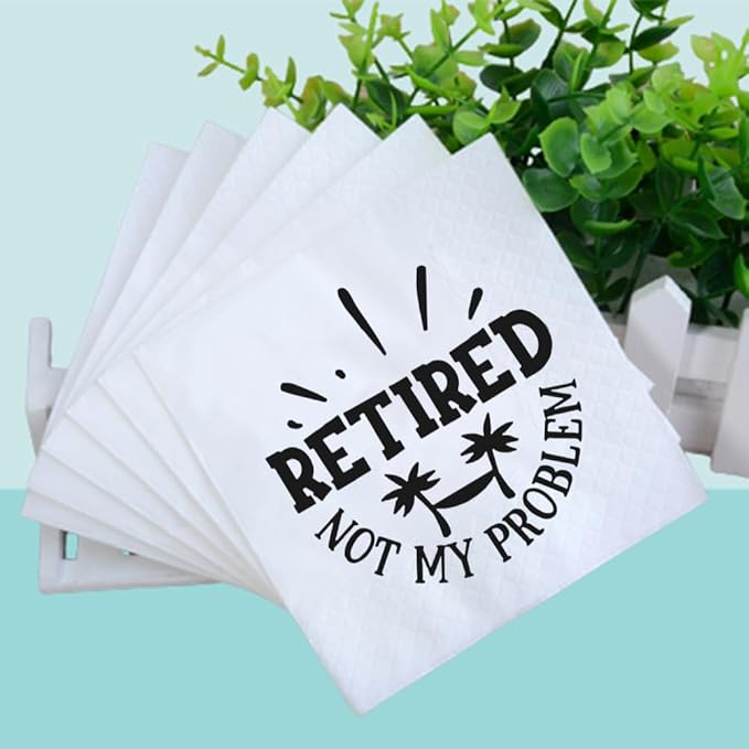 Retirement Cocktail Napkins Party Napkins Beverage Napkins Bar Napkins Disposable Paper Novelty Humorous Gag Gift 100Pcs 4.5 x 4.5 15-ply (Retired Not My Problem)