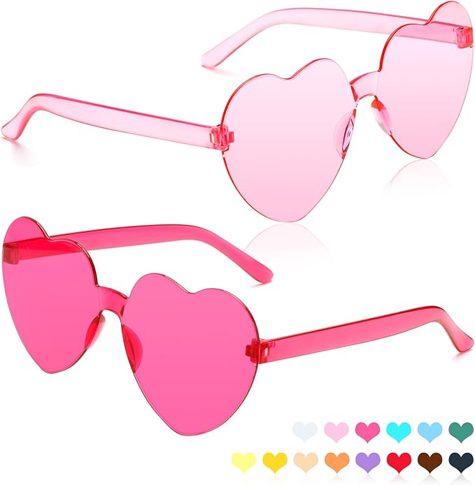 Heart Sunglasses 2 Pairs Heart Shaped Sunglasses Womens Heart Glasses Rave Sunglasses for Women Party Favors