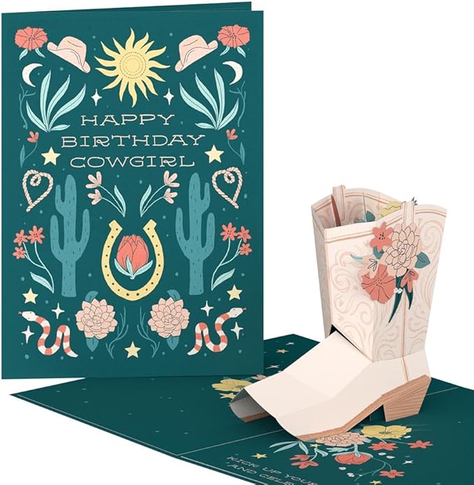 Lovepop Birthday Pop-Up Card for Her and Him - 3D Greeting Cards for Boys, Girls, Men, Women - Happy Birthday Cowgirl - 5" x 7" Card - Blank Note Card & Envelope Included