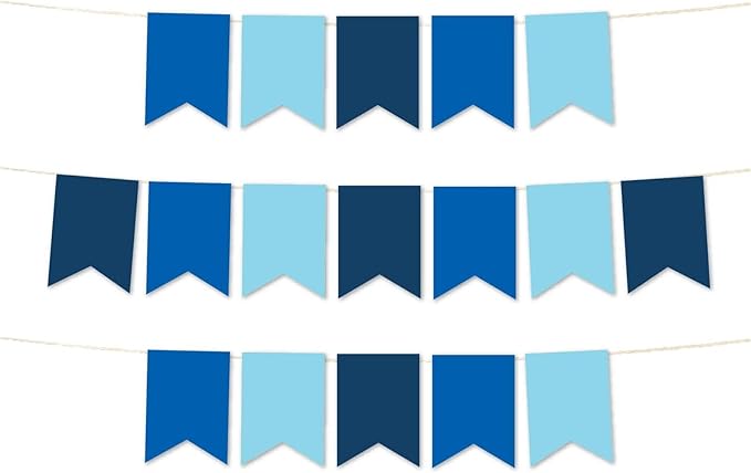 Andaz Press Hanging Pennant Banner with String, Baby Blue, Royal Blue, Navy Blue, 1-Set, 24 Pennants, Approx. 12-Feet Long, Boy's Birthday Graduation Theme Colored Supplies
