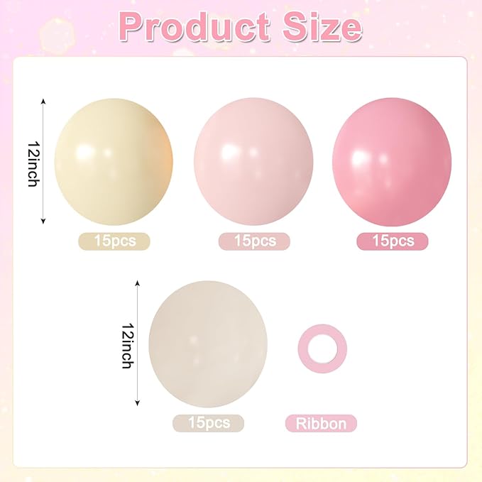 Pink and Yellow Balloons, 60Pcs 12 Inch Pastel Pink Light Pink Yellow Sand White Balloons for Baby Shower Bridal Shower Anniversary Wedding Bee Bear Themed Birthday Party Decorations