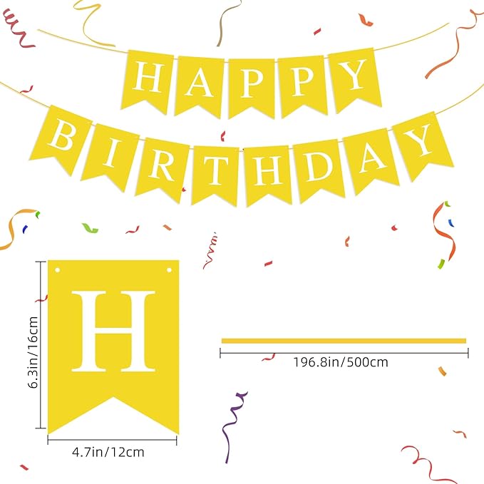 Yellow Happy Birthday Banner Sign for Backdrop Yellow Themed Birthday Party Decorations for Boys Girls Kids Party Banner Garland Bunting Flag Tea Party Supplies Wall Decor Yard Decorations