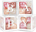 Baby Shower Boxes with Letters – White Boxes with Rose Gold, Dusty Pink, Sand & White Balloons – 44-Piece Gender Reveal & Party Decoration Set by Vellax