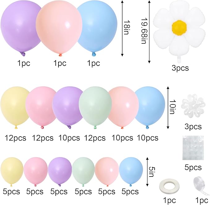 Daisy Balloon Garland Arch Kit,Retro Hippie Boho Macaron Pastel Balloons Garland Daisy Flower Balloons For Birthday Baby Shower Bridal Wedding Groovy Daisy Party Decorations