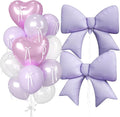 18Inch Purple Heart Balloon, 38 Inch Bow Balloons, Pearl Purple Light White Balloon and Bow Heart Shaped Foil Balloons for Lavender Birthday Wedding Bridal Baby Shower Valentines Day Decorations