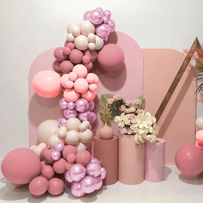 Pink Balloon Garland Arch Kit, 160Pcs Pastel Dusty Nude Metallic Pink Balloons for Birthday Princess Wedding Bridal Baby Shower Party Decorations