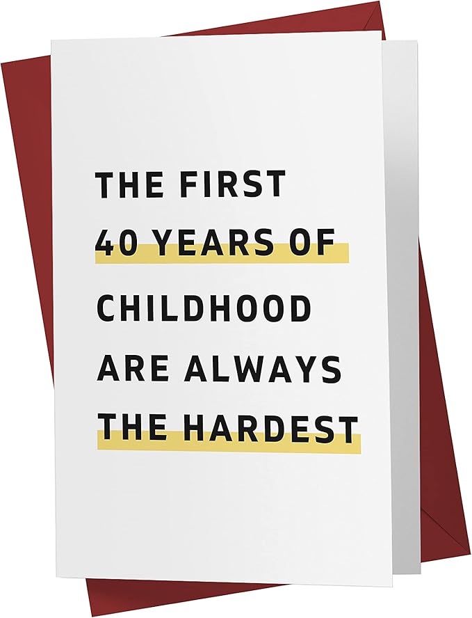 Karto Funny 40th Birthday Card for Men Women - Large 5.5x8.5 inch 40 Years Old Birthday Cards for Him Her - Childhood