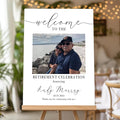Custom Modern Retirement Party Welcome Sign, Minimal with Photo Retirement Celebration Yard Sign, Elegant White Retired Party Decor, Customizable Name & Date - Multiple Sizes