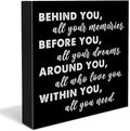 Graduation Quote Wood Box Sign Decor Desk Sign Positive Behind You All Your Memories Wooden Box Black Sign Rustic Home Shelf Wall Decoration Grad Gift (black)