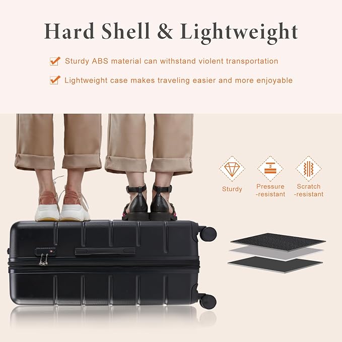 Sweetcrispy Carry on Suitcase, Luggage with Spinner Wheels, Hard Shell ABS, TSA Lock, 28 Inch Black