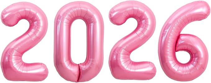 TONIFUL 2026 Light Pink Foil Number Balloons 16 Inch Light Pink Number Banner 2026 Graduation Aluminum Foil Mylar Balloons for New Year Eve Christmas Anniversary Party Supplies