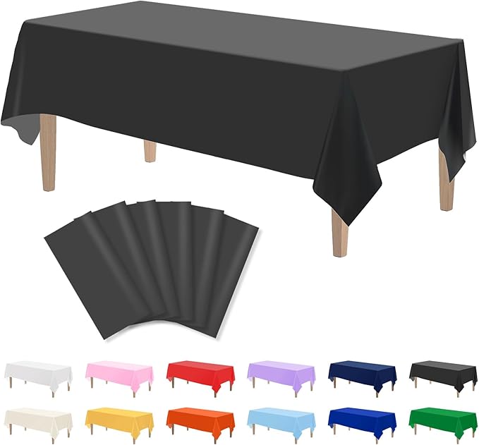 Kopokita 6PCS Black Plastic Tablecloths 54 x 108 Inch, Disposable Table Cloths Rectangle Party Table Covers